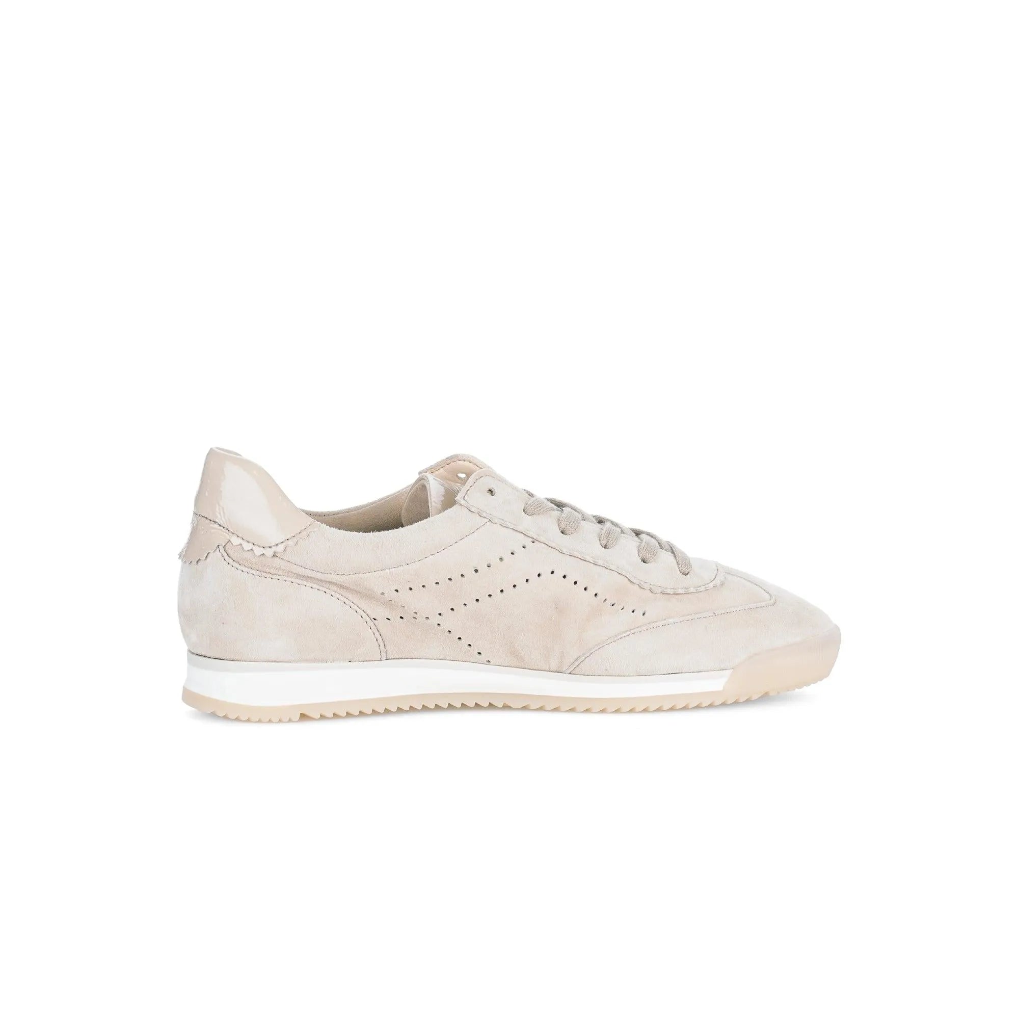 Gabor Novice Ladies Oak Leather Lace-Up Trainers with perforated details and a white rubber sole.