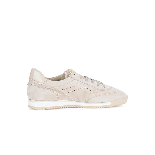Gabor Novice Ladies Oak Leather Lace-Up Trainers with perforated details and a white rubber sole.