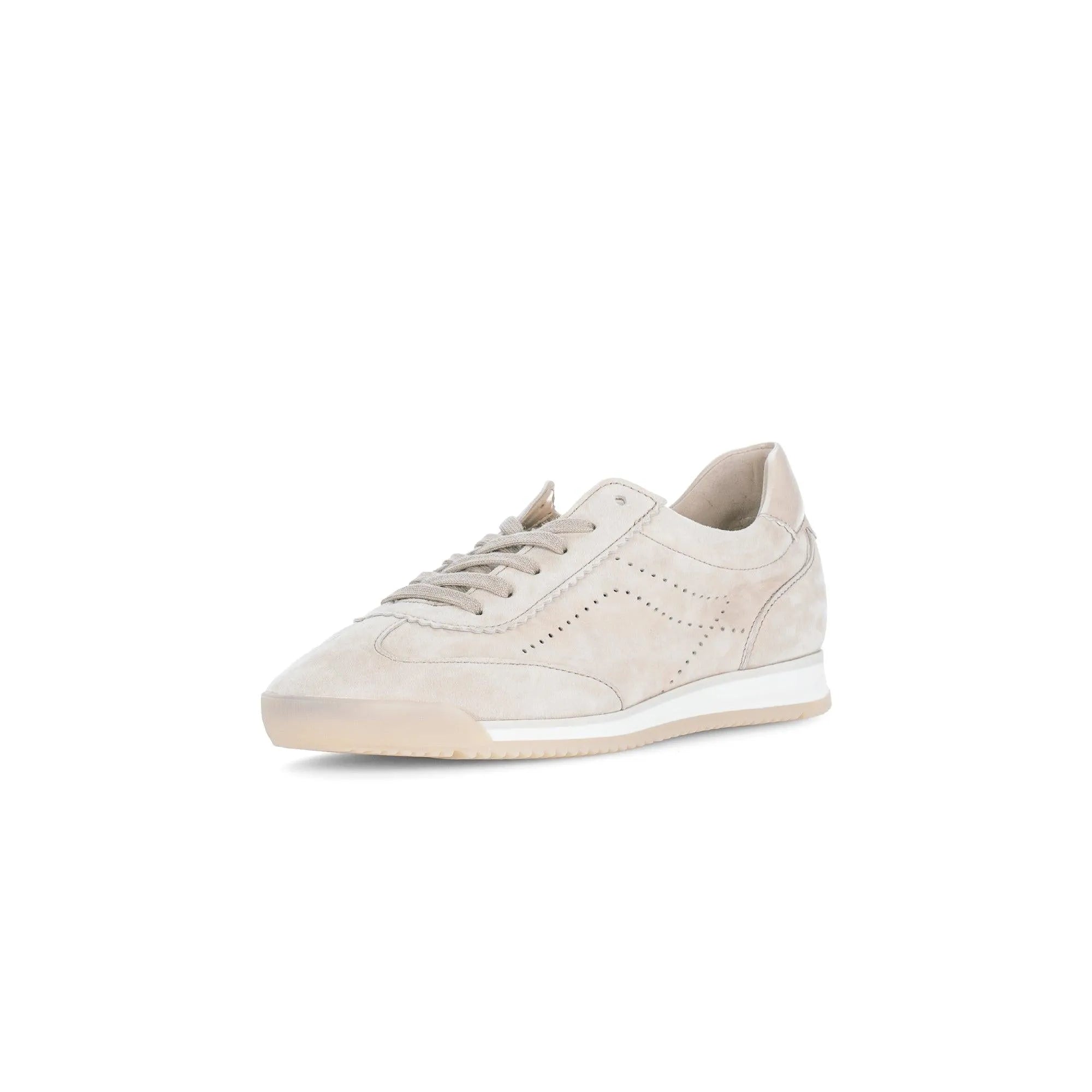 Gabor 83.432.12 Novice Ladies Oak leather lace-up trainers with perforated details and a white sole.