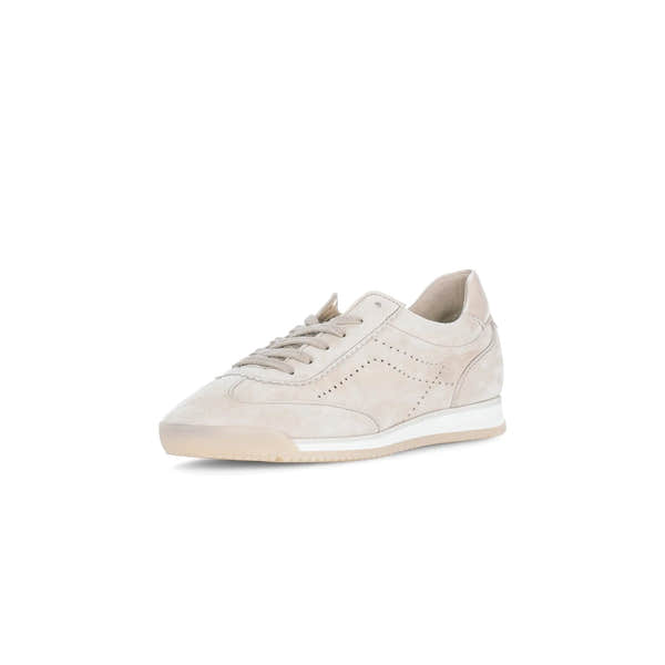 Gabor 83.432.12 Novice Ladies Oak leather lace-up trainers with perforated details and a white sole.