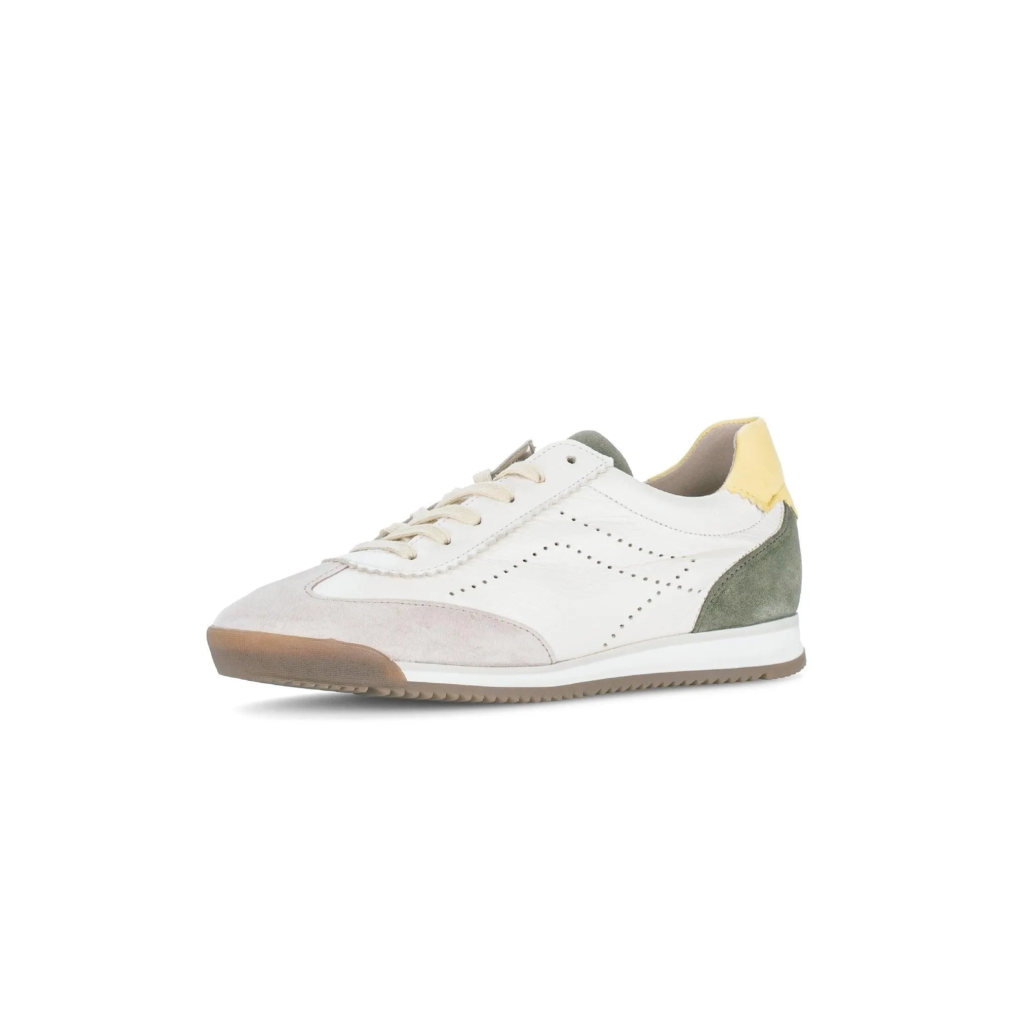 Gabor 83.432.14 ladies' trainers in latte, featuring leather and suede, with a lace-up design and multicolored accents.