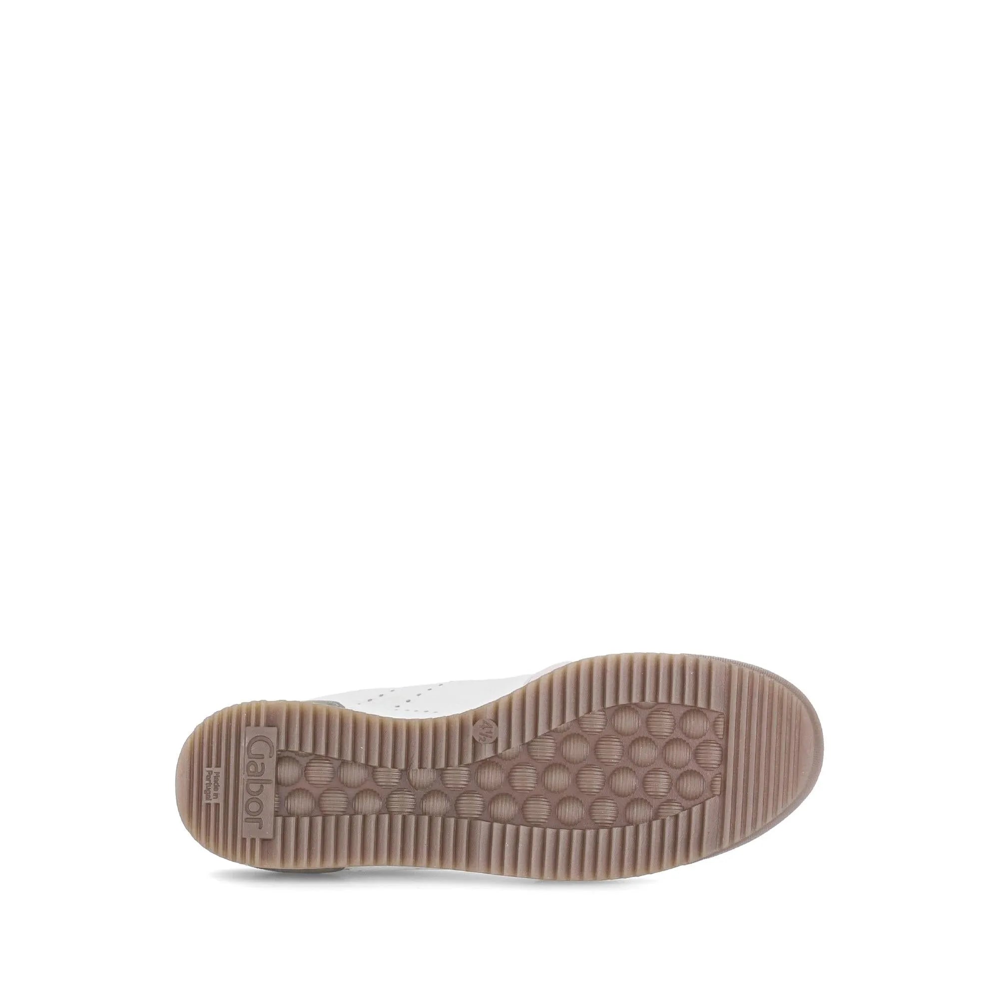 Gabor ladies' latte lace-up trainers featuring a smooth upper and textured rubber sole for style and comfort.