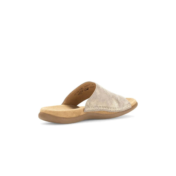 Gabor Lanzarote women's mushroom leather slip-on sandals with cushioned footbed and open toe design.