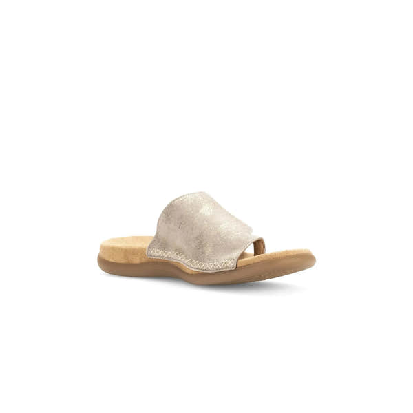 Gabor Lanzarote Ladies Mushroom Leather Slip-On Sandals, open toe, cushioned sole, casual slip-on style.