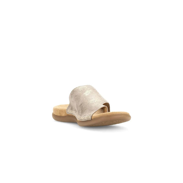 Gabor Lanzarote women's mushroom leather slip-on sandals with cushioned footbed and open toe design.