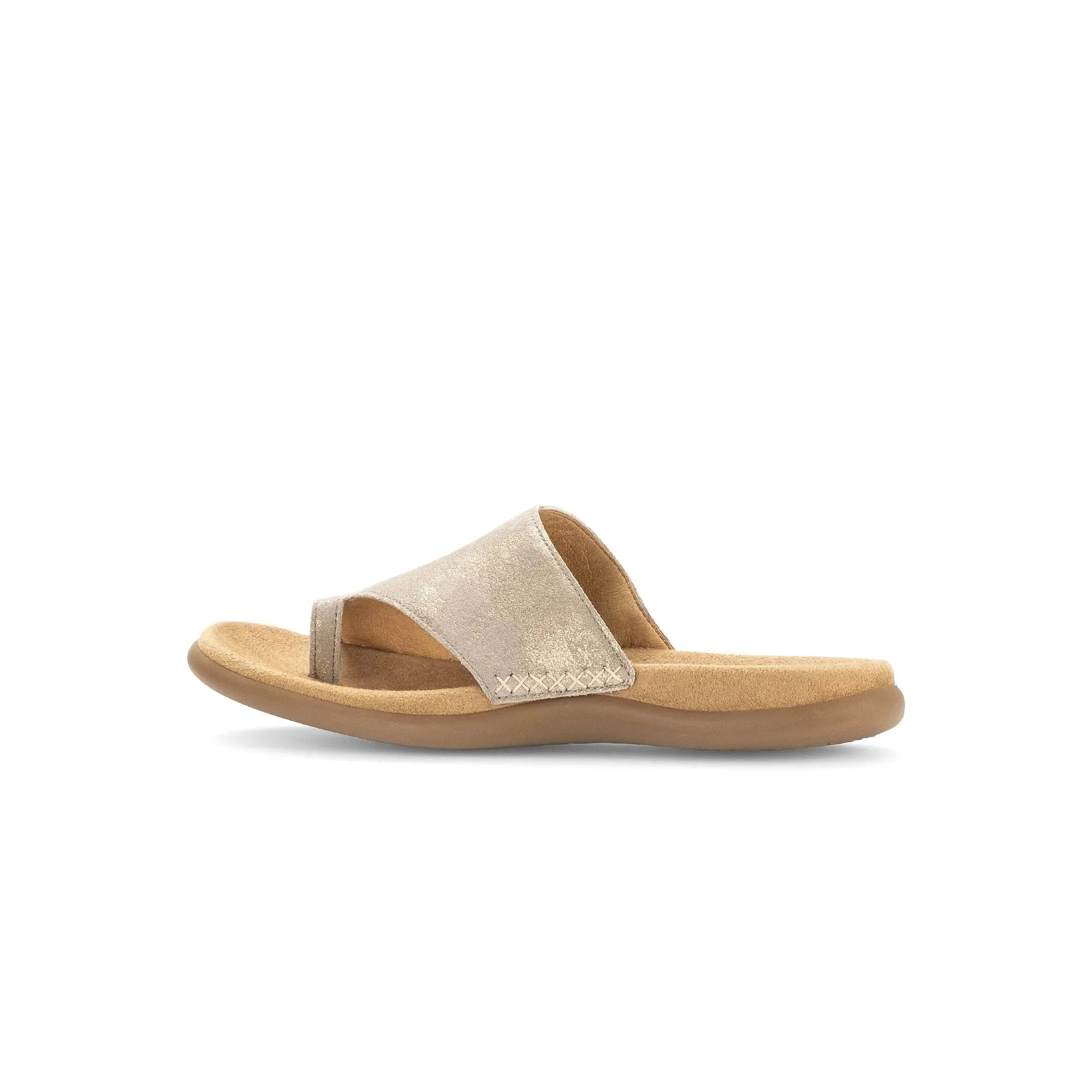 Gabor Lanzarote women's mushroom leather slip-on sandals with cushioned sole and open toe design.