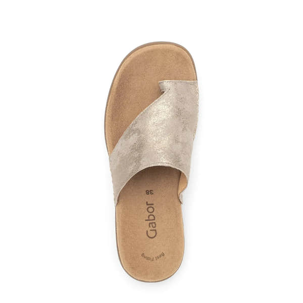 Gabor Lanzarote women's mushroom leather slip-on sandal with cushioned footbed and open toe design.
