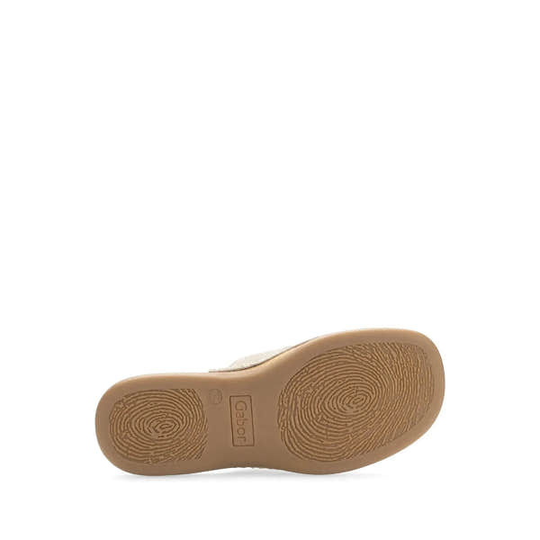 Gabor Lanzarote Ladies Mushroom Leather Slip-On Sandals with textured soles and open design.
