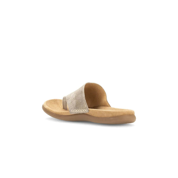 Gabor Lanzarote Ladies Mushroom Leather Slip-On Sandals, cushioned footbed, neutral beige color, open toe design.