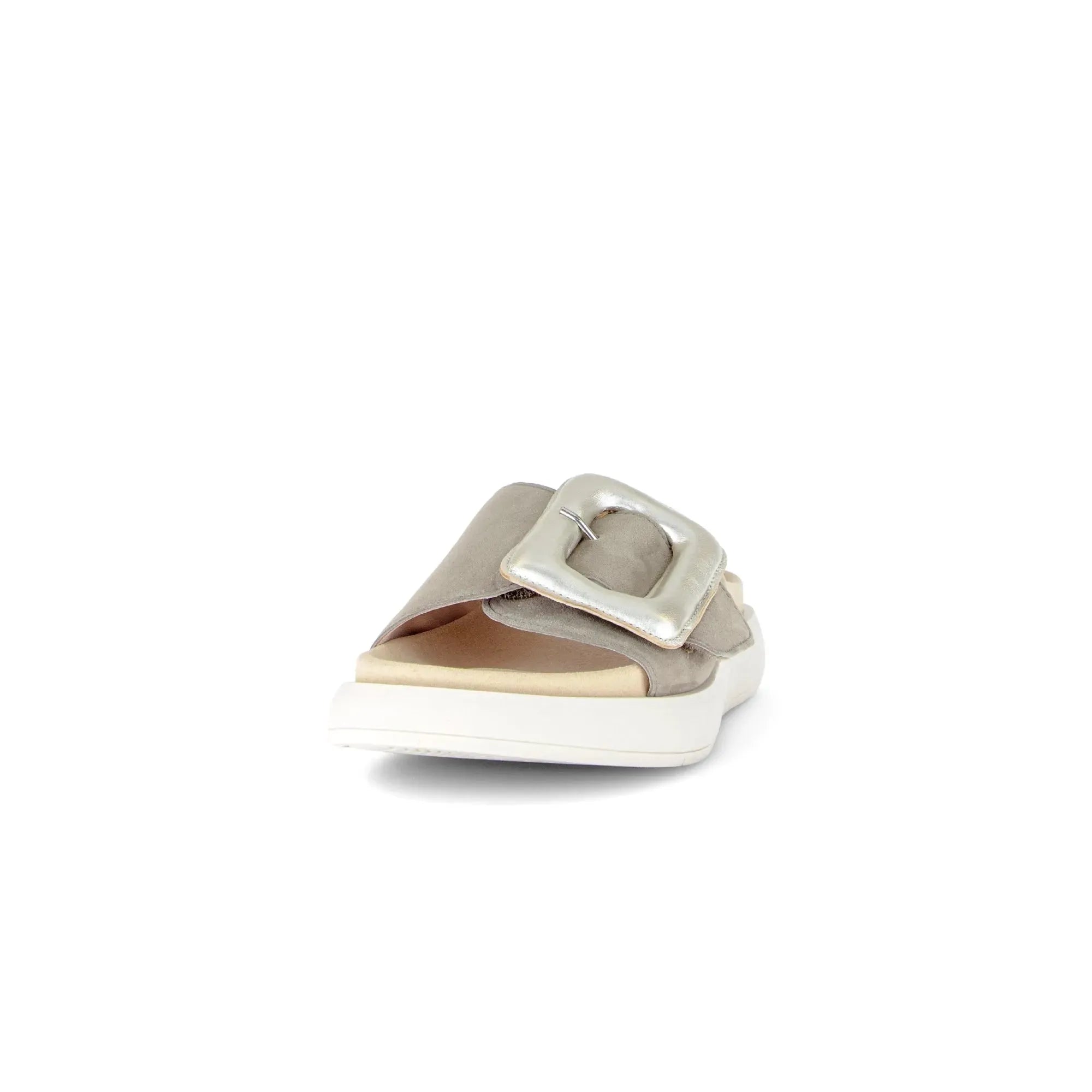 Gabor Adios Ladies Grey Leather Touch Fastening Sandals with Large Buckle, comfortable open-toe design.