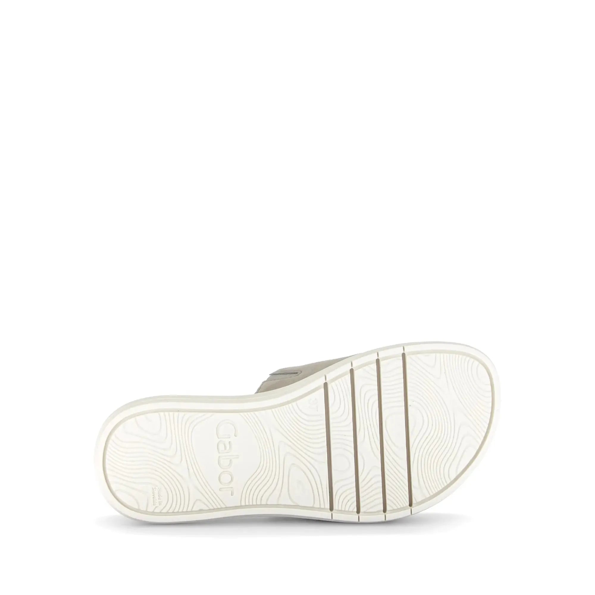 Gabor Adios Ladies Grey Leather Touch Fastening Sandals with White Rubber Outsole, stylish and comfortable footwear.