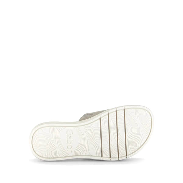 Gabor Adios Ladies Grey Leather Touch Fastening Sandals with White Rubber Outsole, stylish and comfortable footwear.