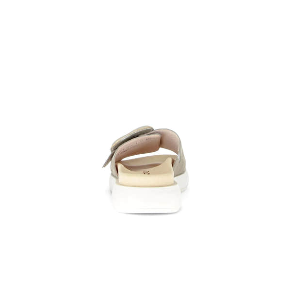 Gabor Adios Ladies grey leather touch fastening sandals with white chunky sole, back view.
