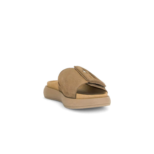 Gabor Adios Ladies Brown Leather Touch Fastening Sandals, open-toe, cushioned sole, wedge heel, stylish casual footwear.