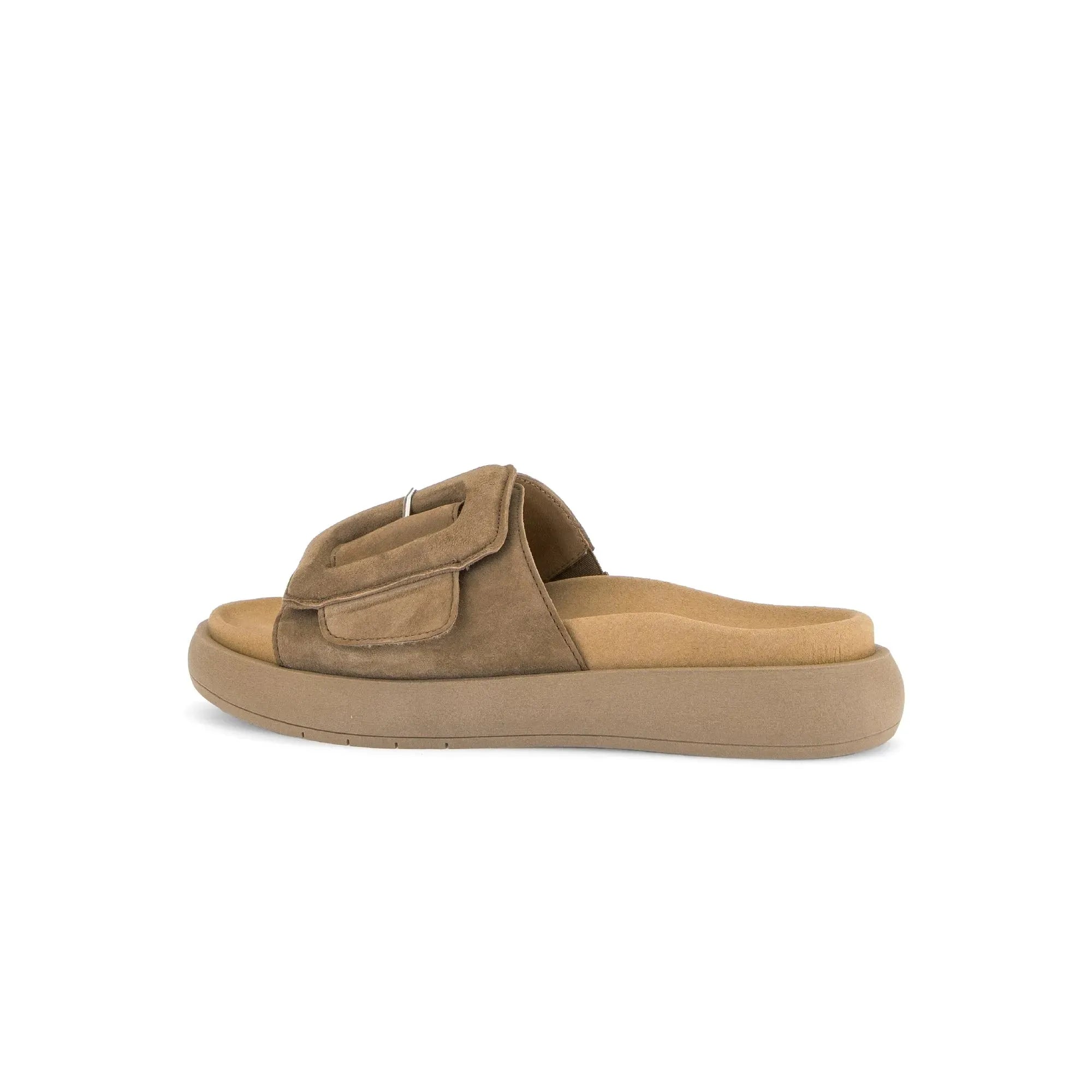 Gabor Adios Ladies brown leather touch fastening sandals with cushioned sole and open toe design.