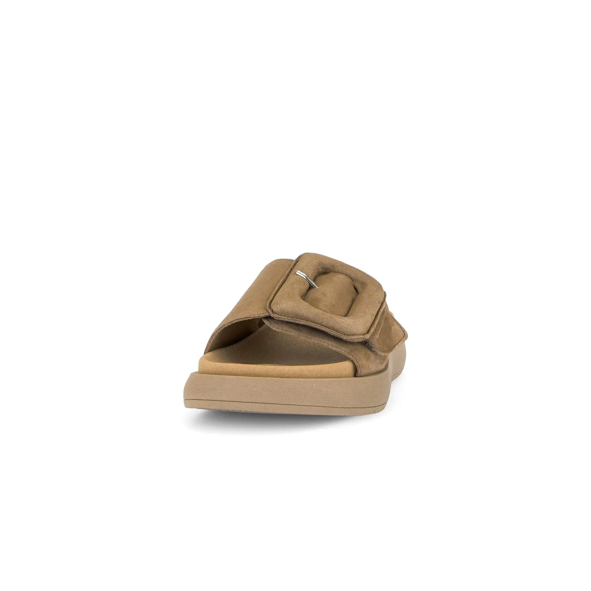 Gabor Adios Ladies brown leather touch-fastening sandals with platform sole and ankle strap.