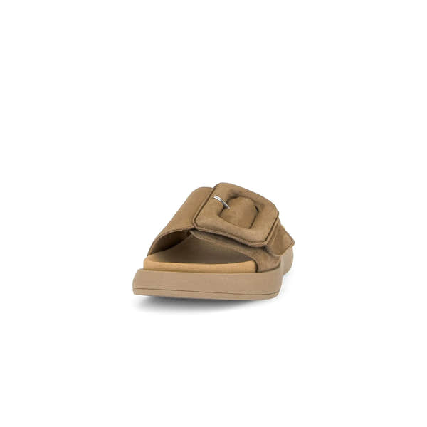 Gabor Adios Ladies brown leather touch-fastening sandals with platform sole and ankle strap.