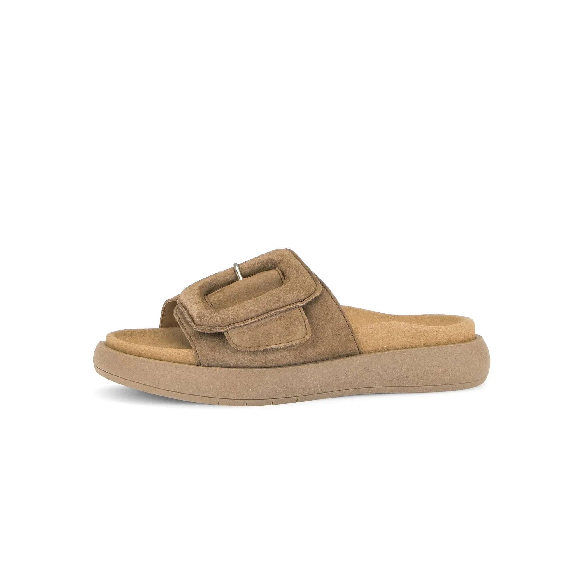 Gabor Adios Ladies brown leather touch fastening sandals with cushioned footbed and chunky sole.