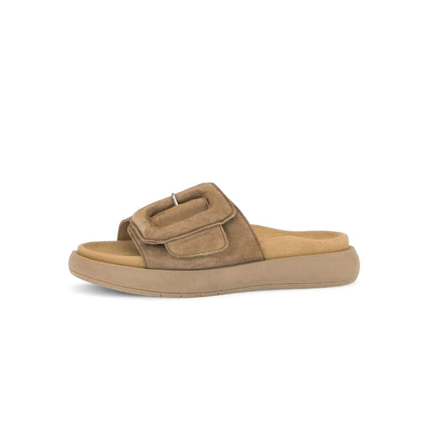 Gabor Adios Ladies brown leather touch fastening sandals with cushioned footbed and chunky sole.