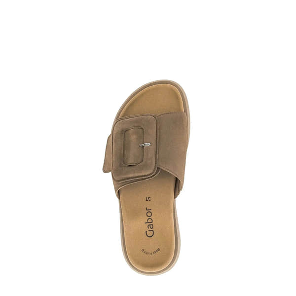 Gabor Adios Ladies brown leather touch fastening sandals, cushioned insole, open-toe design with adjustable strap.