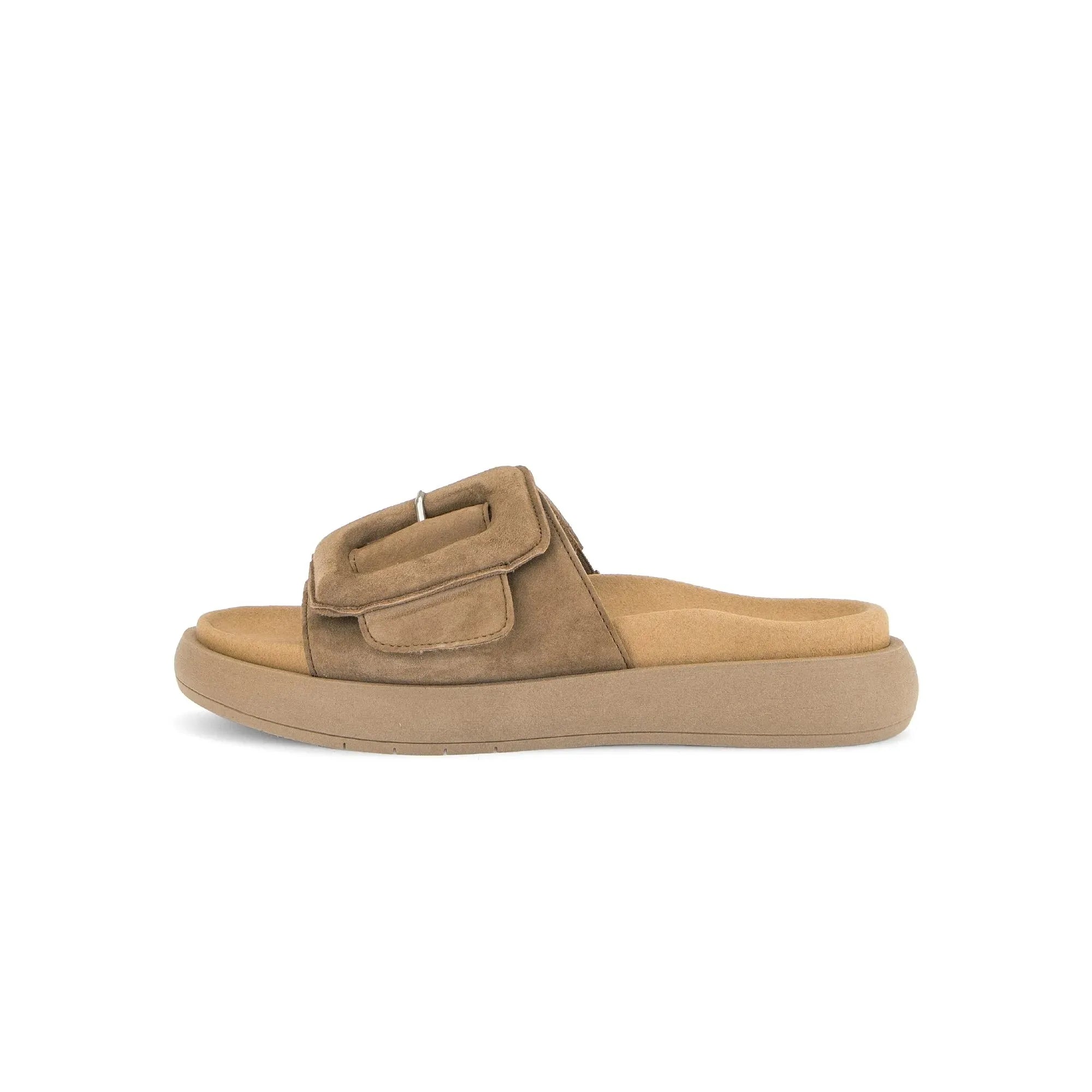 Gabor Adios Ladies Brown Leather Touch Fastening Sandals with cushioned sole and adjustable strap.