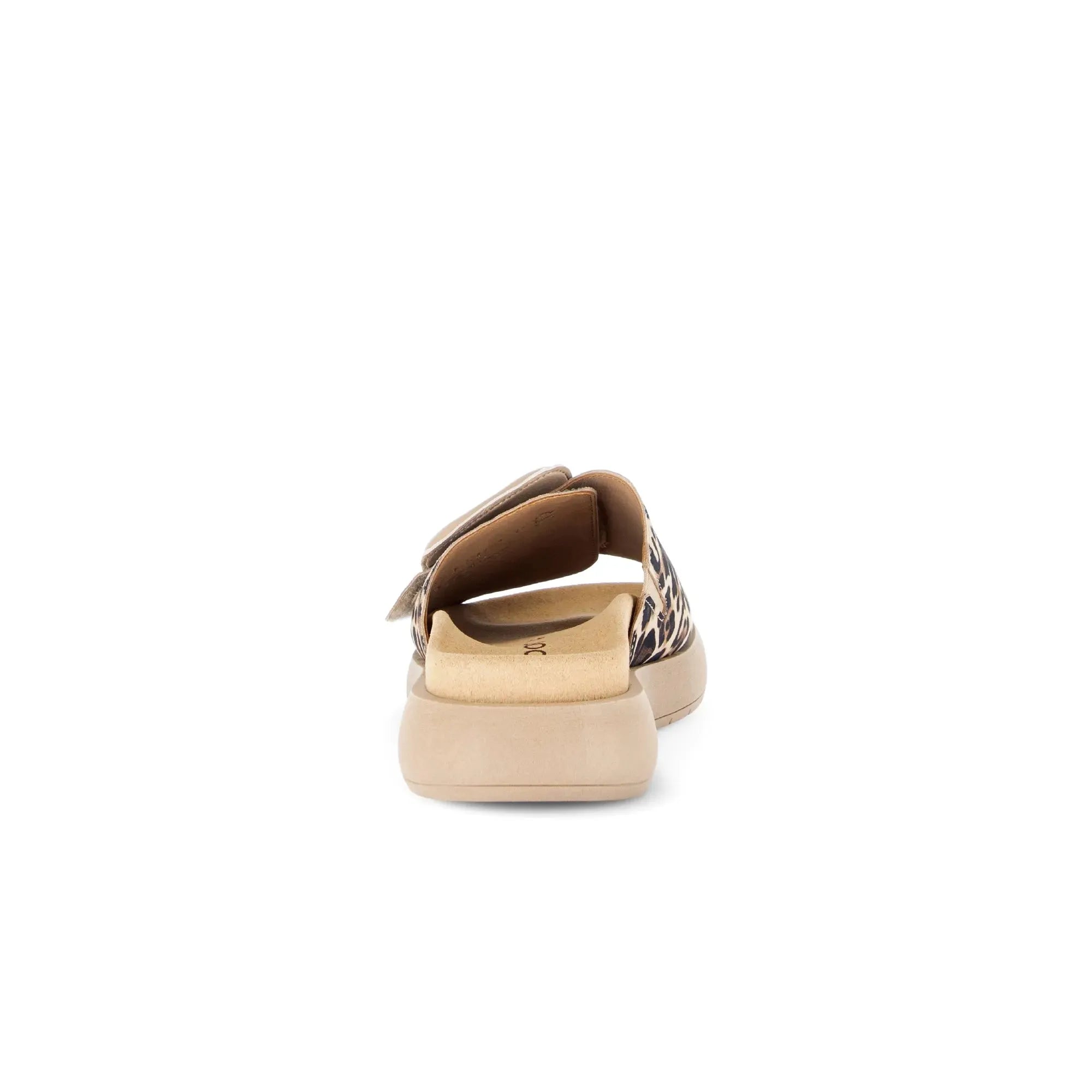 Gabor Adios Ladies Leopard Print Leather Touch Fastening Sandals, open-toe design, infantile style, cushioned sole.