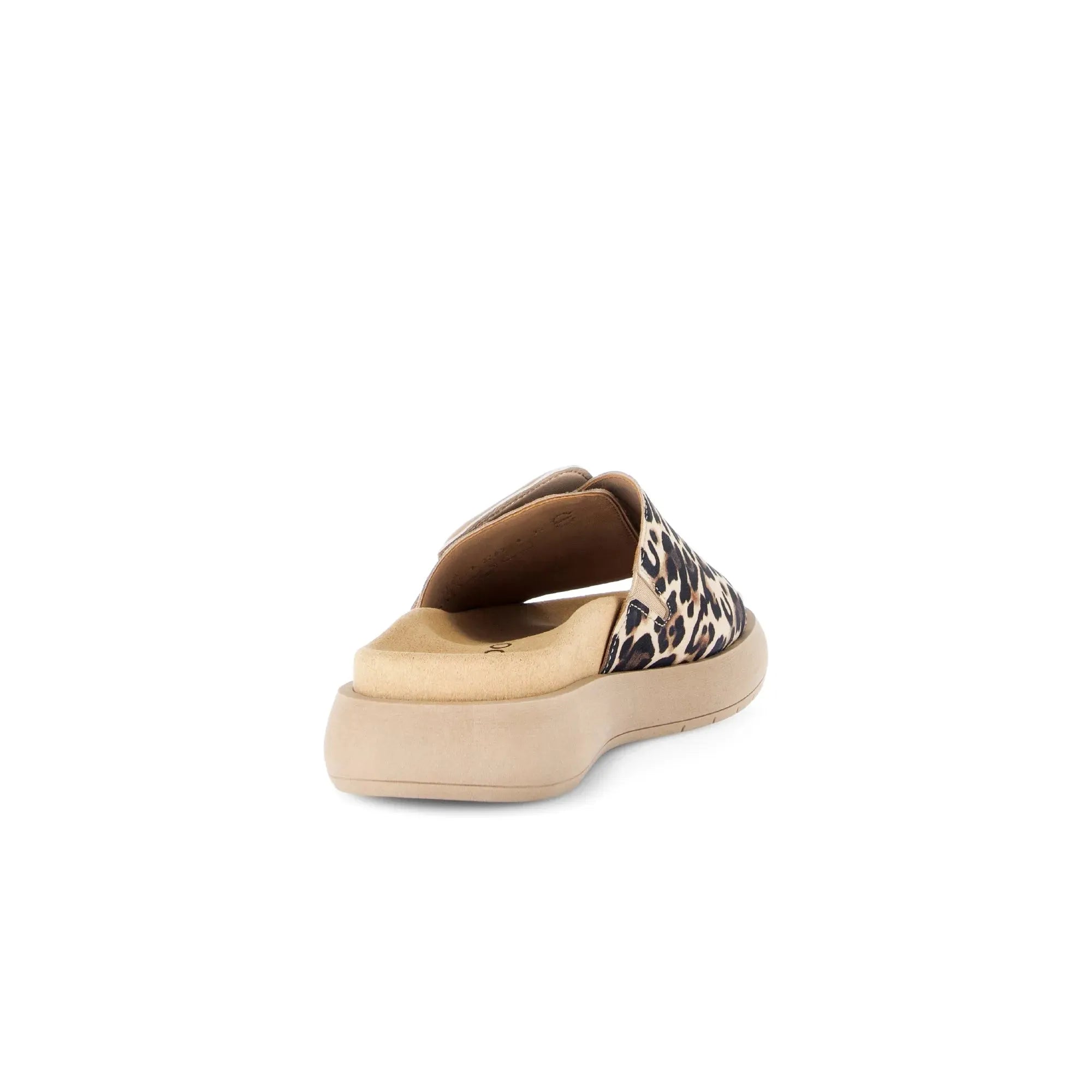 Gabor Adios Ladies Leopard Print Leather Slip-On Sandals with Touch Fastening, chunky sole, and animal print design.