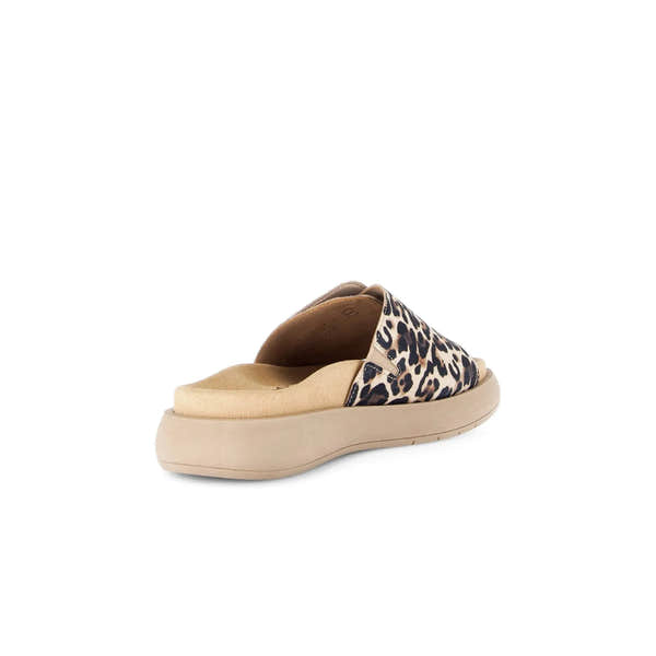 Gabor Adios Ladies Leopard Print Leather Touch Fastening Sandals with cushioned insole and chunky sole.