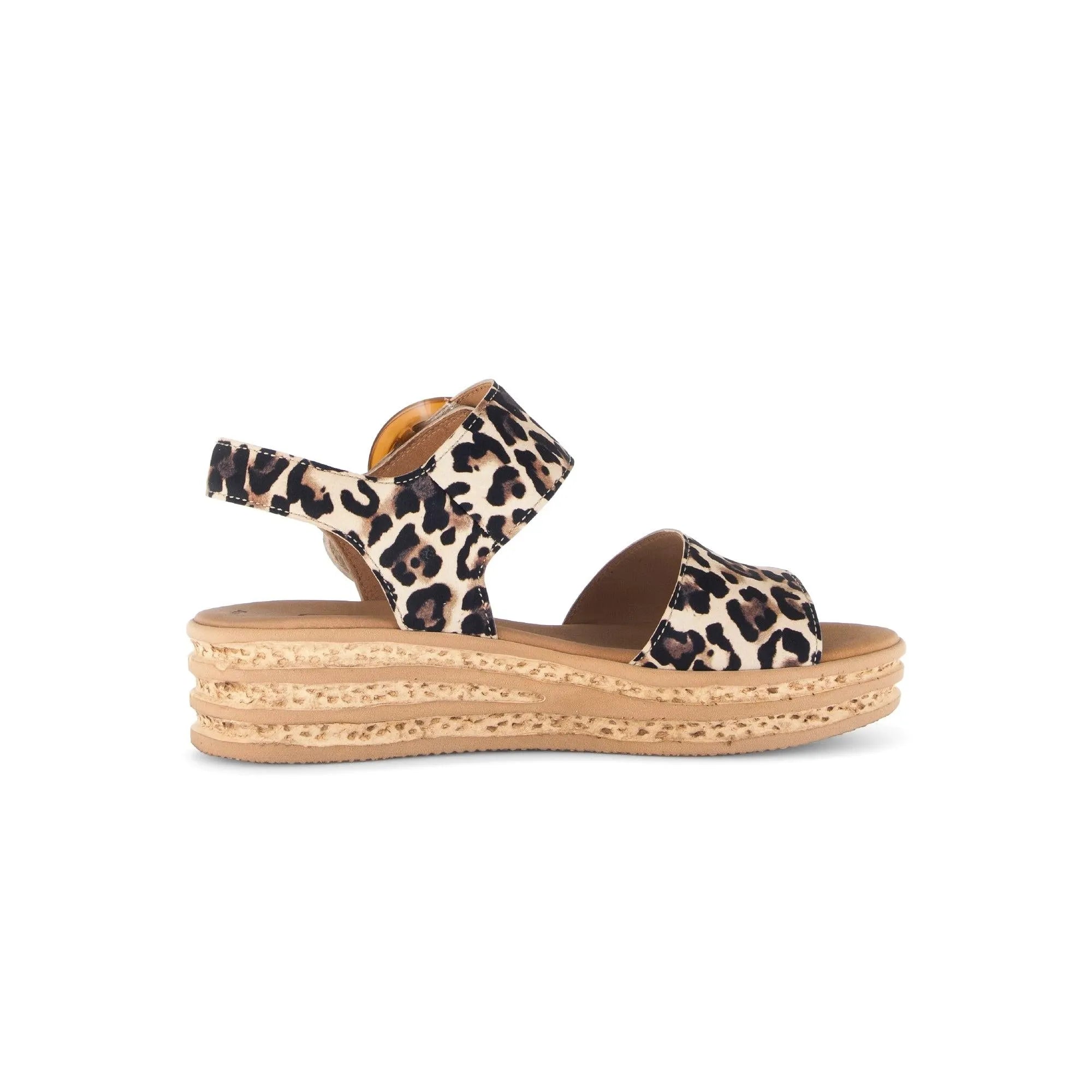 Gabor Andre women's animal print suede touch fastening sandals with layered platform sole.