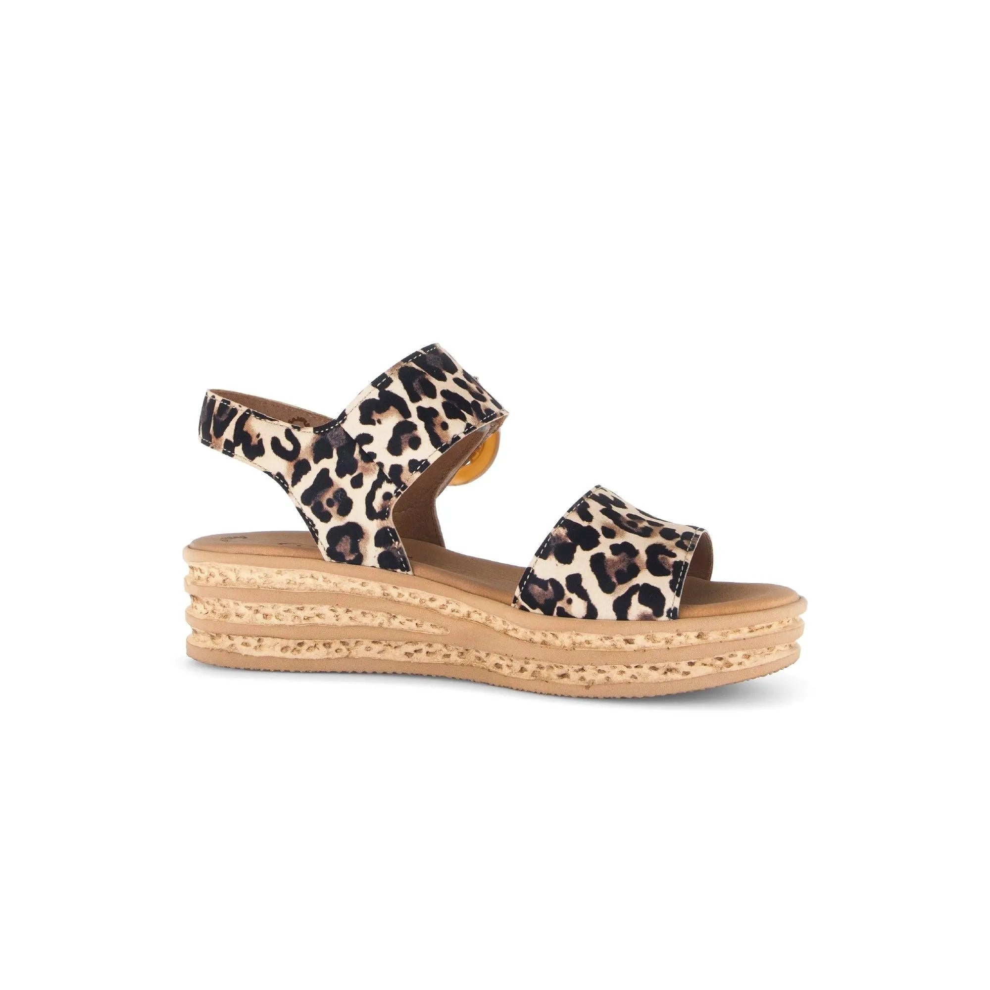 Gabor women's animal print suede touch fastening platform sandals with chunky sole and leopard pattern.