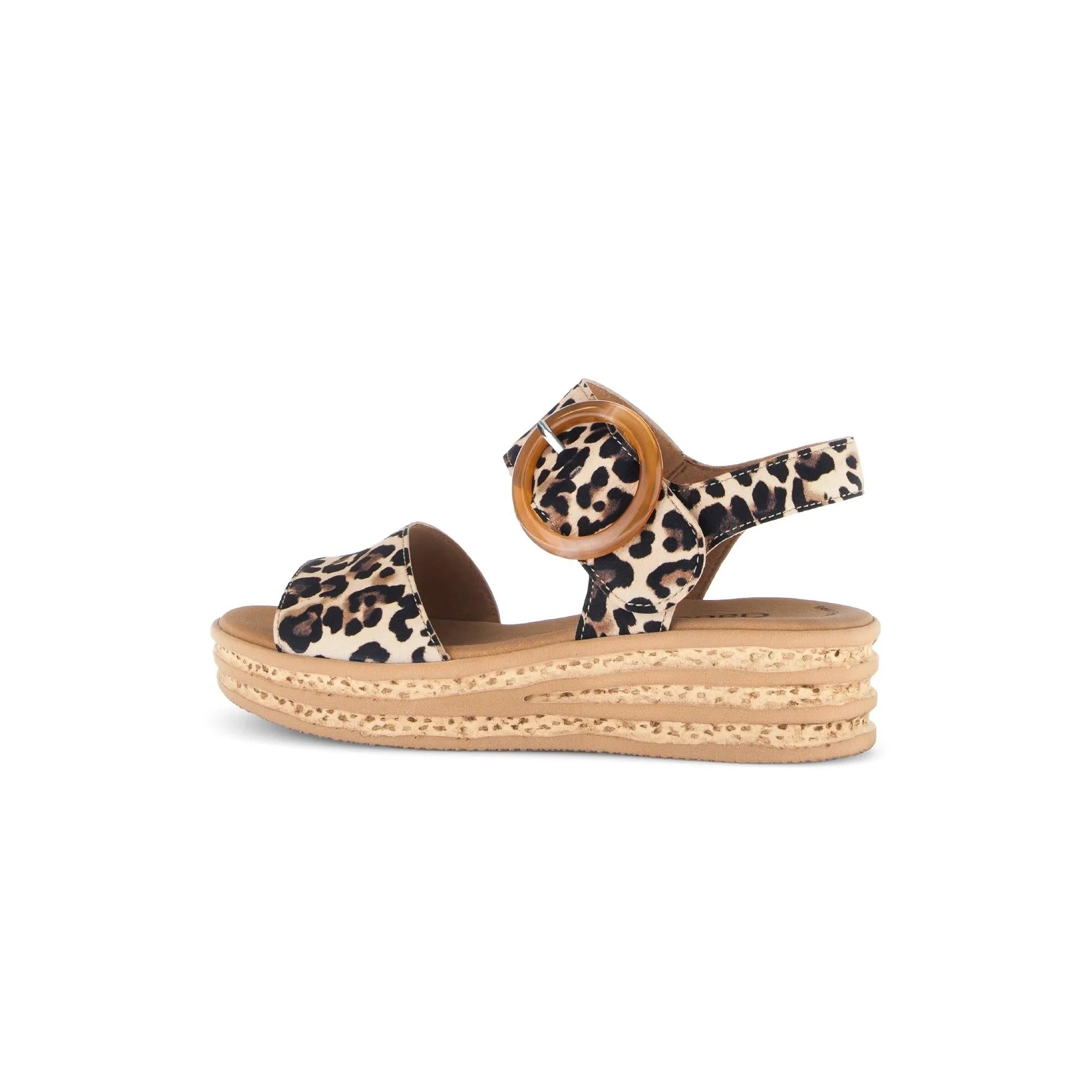 Gabor Andre women's animal print suede touch fastening wedge sandals with chunky platform sole.