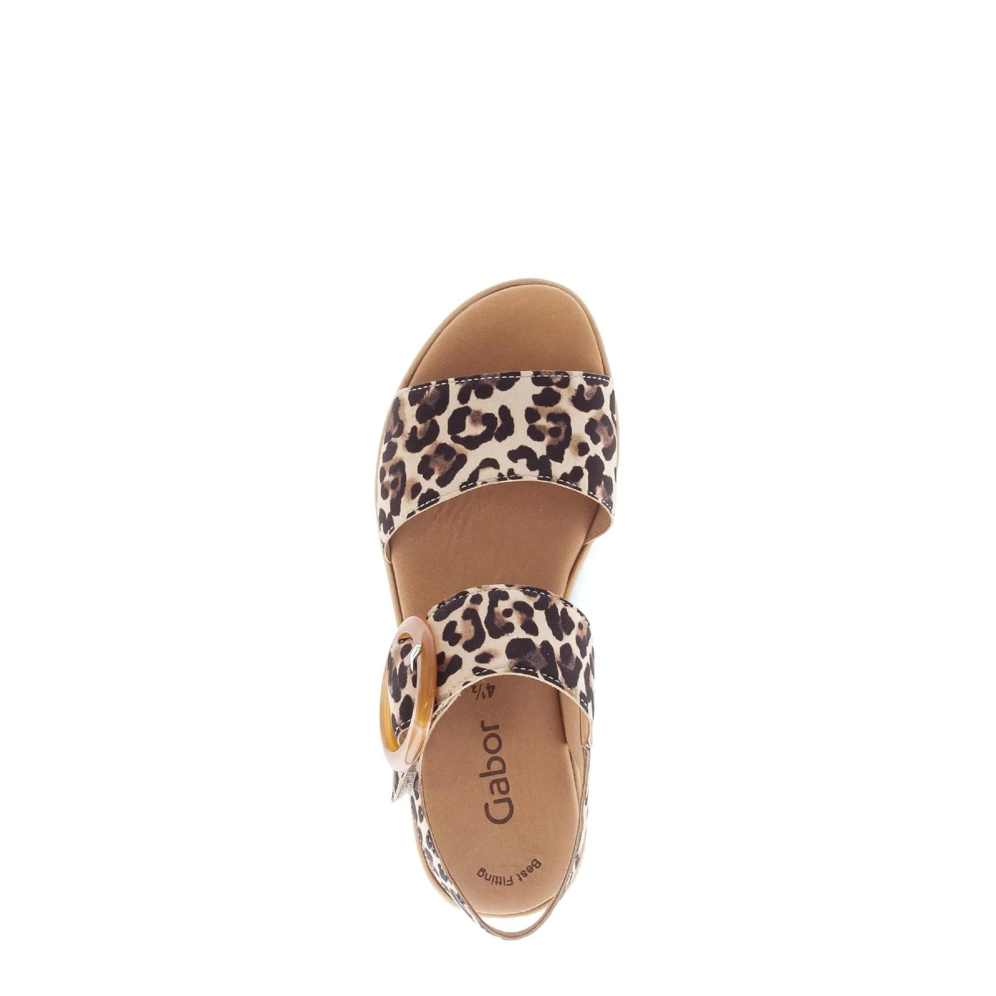 Gabor animal print suede touch fastening sandals with wide strap, buckle detail, and cushioned insole.