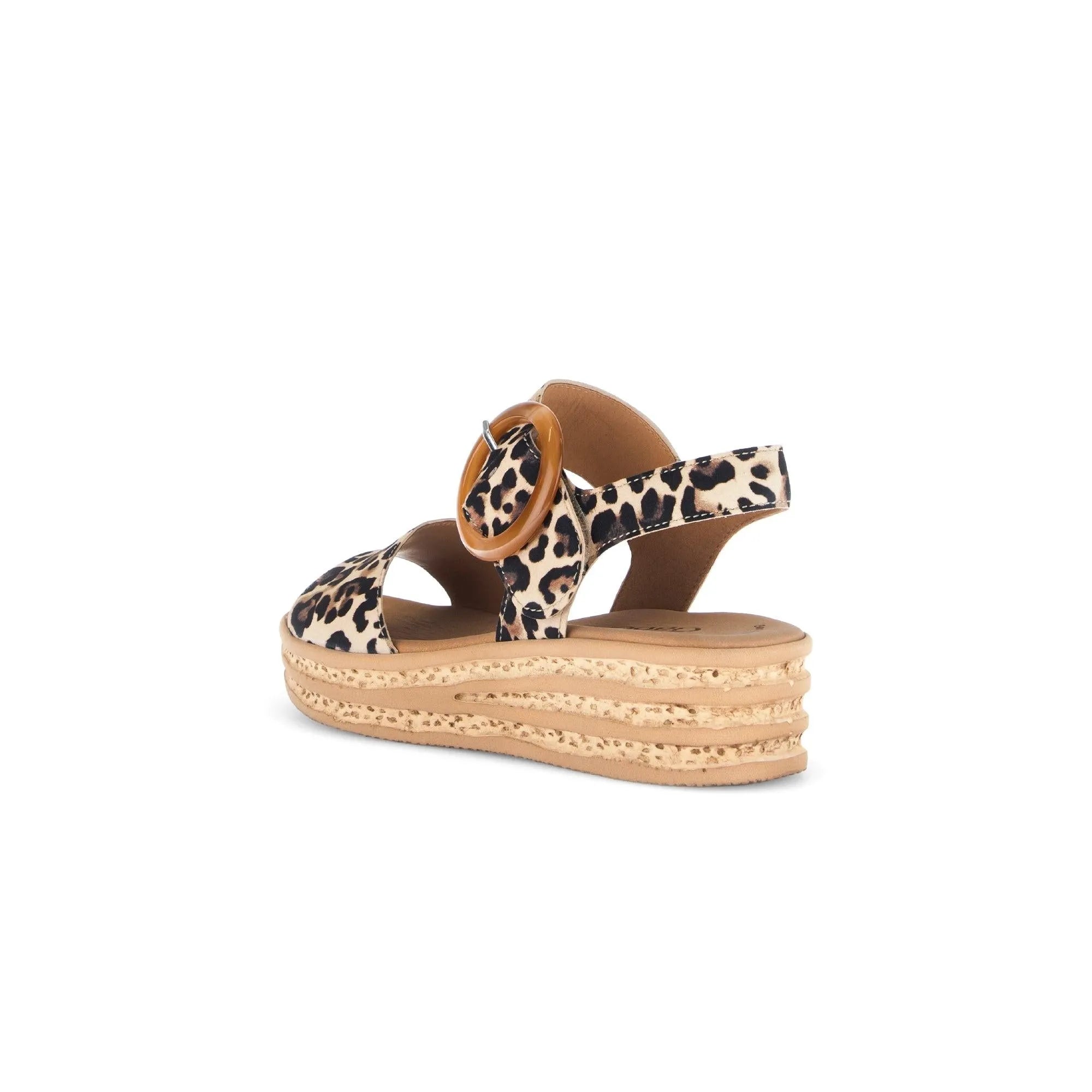 Gabor animal print suede touch fastening wedge sandals with chunky platform sole for women.