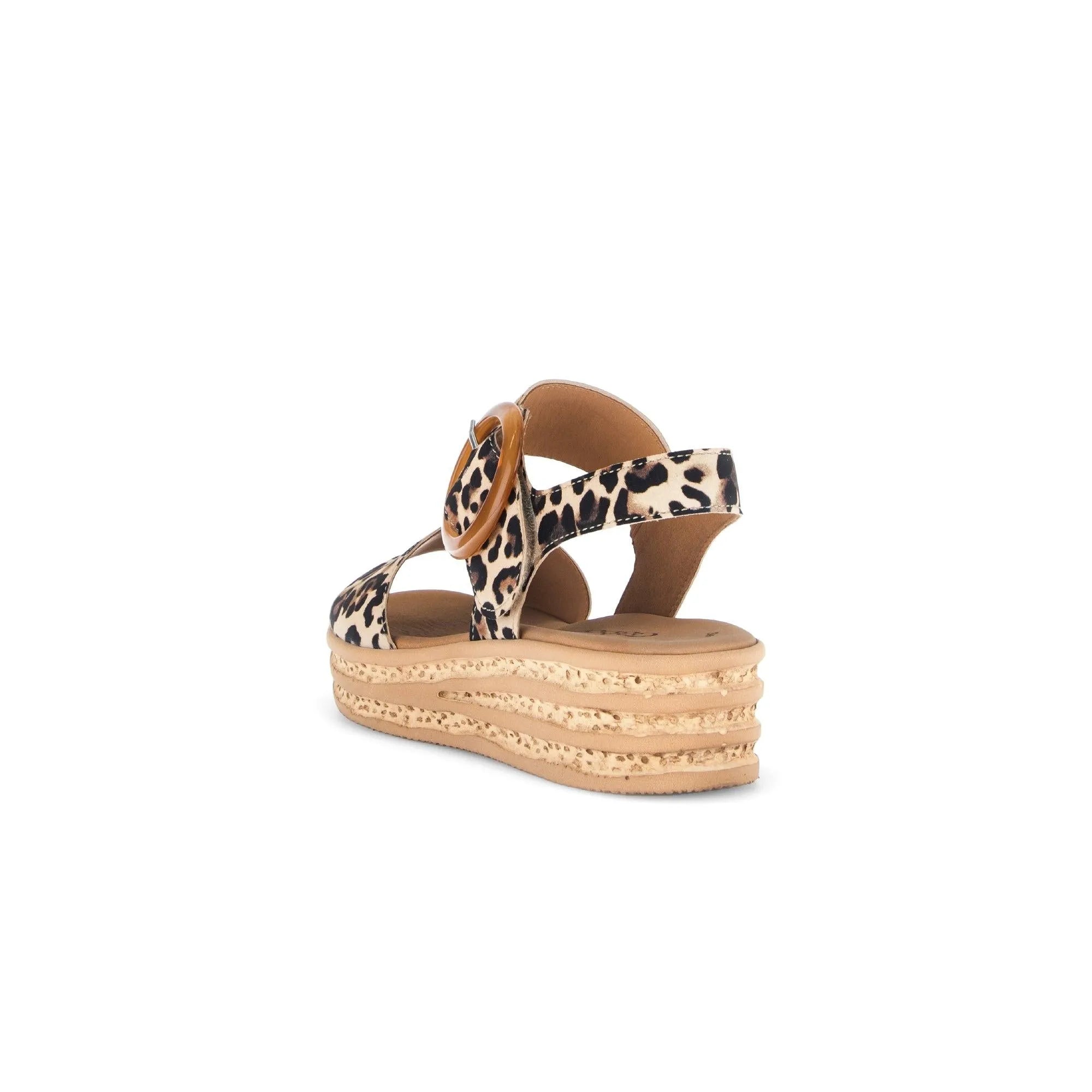Gabor women's animal print suede touch fastening sandals with platform sole and chunky heel.