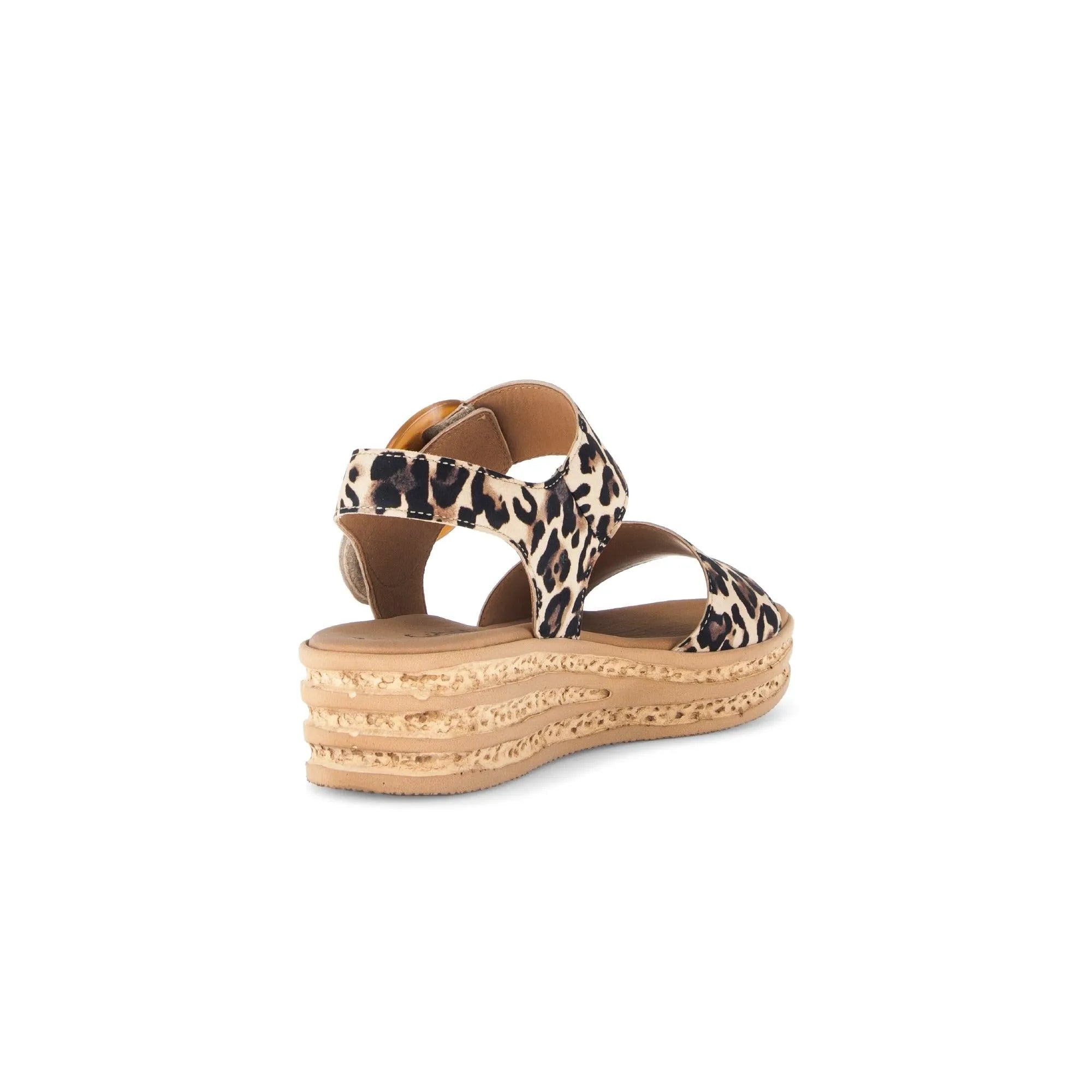 Gabor Andre women's animal print suede sandals with touch fastening, platform wedge sole, stylish leopard pattern.