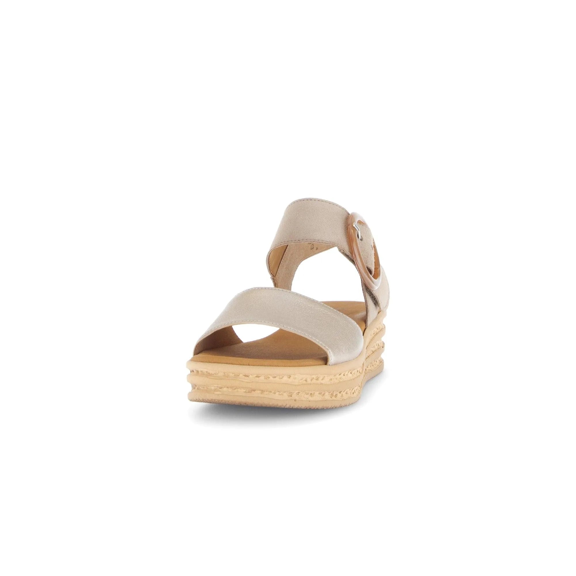 Beige leather touch fastening sandals with a chunky sole and stylish strap detail. Perfect for comfort and elegance.
