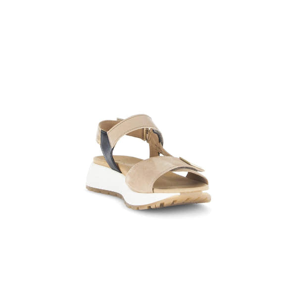 Gabor 84.582.14 women's beige leather and black touch fastening sandals with white platform sole.