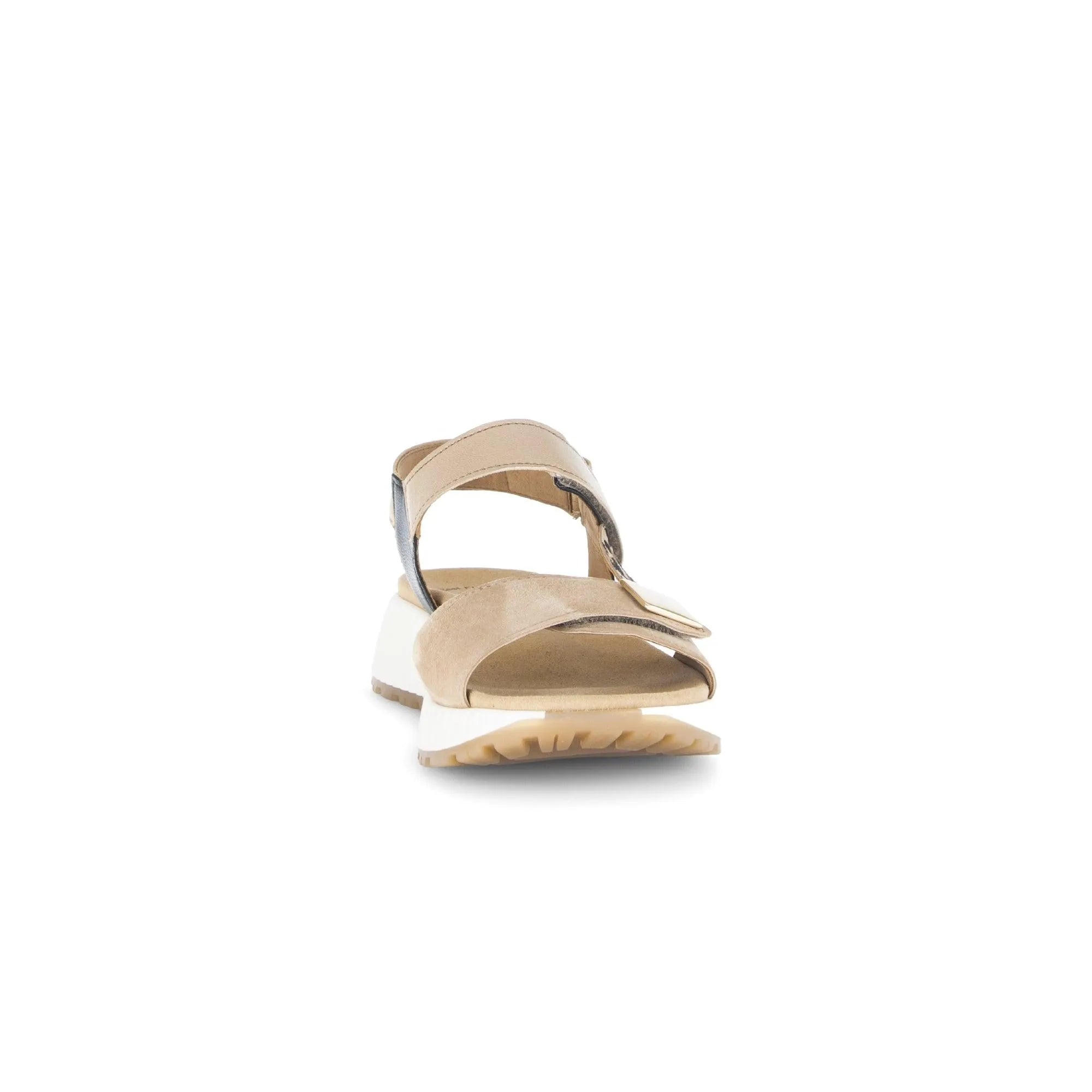Gabor 84.582.14 women's sand leather touch fastening sandals with chunky white sole.