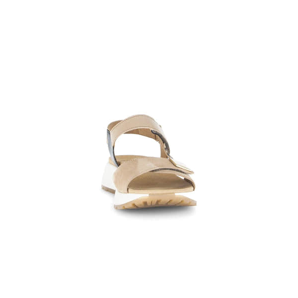 Gabor 84.582.14 women's sand leather touch fastening sandals with chunky white sole.