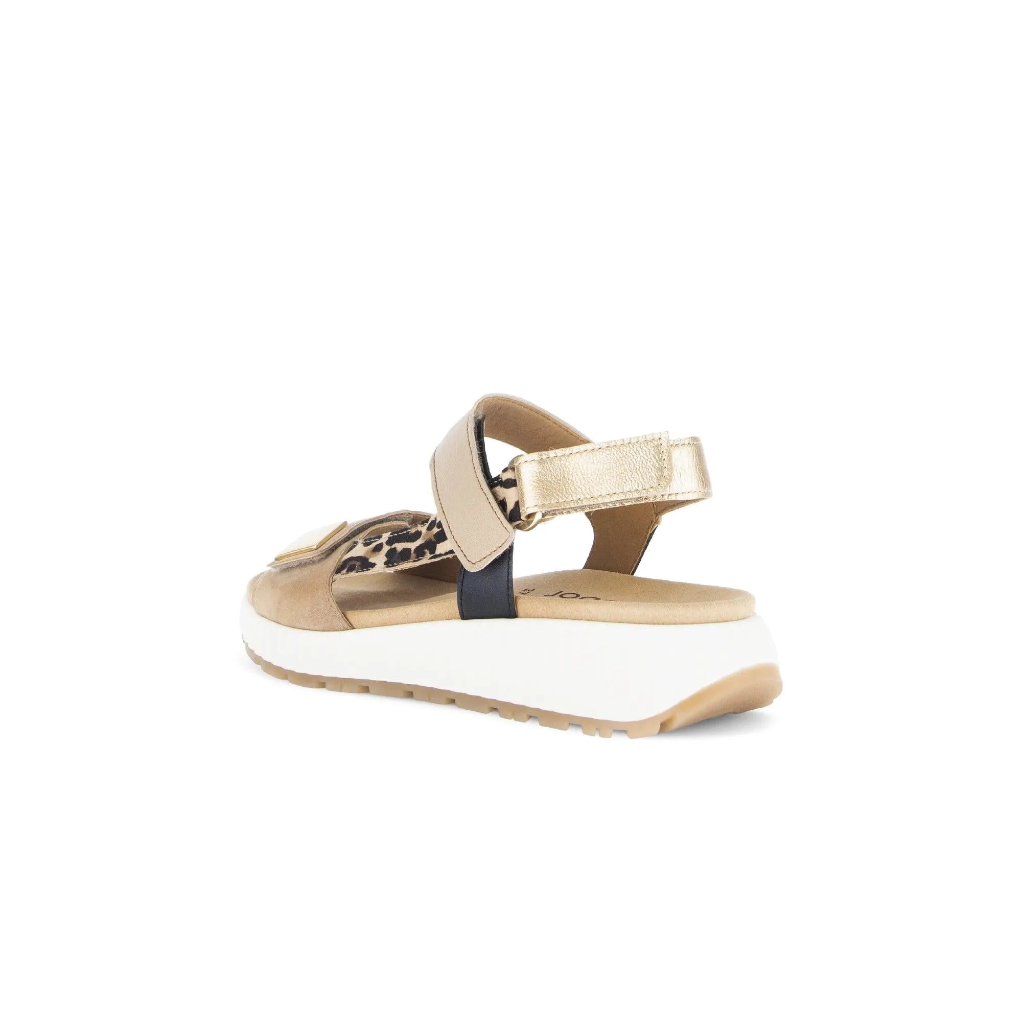 Gabor Damen Sandalen in Hellbeige mit Leder, Touch-Fastening, Leopardenmuster und weißer Sohl, bequeme Damenschuhe.