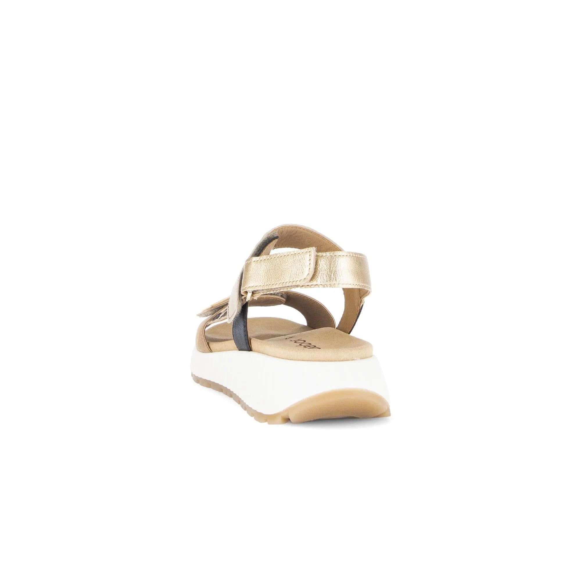 Gabor ladies' sandal in beige leather with touch fastenings and a white platform sole, stylish and comfortable for summer wear.