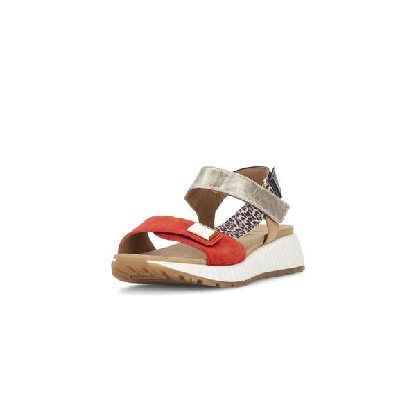 Gabor Ladies' multi-color suede touch fastening sandals with animal print and chunky sole.