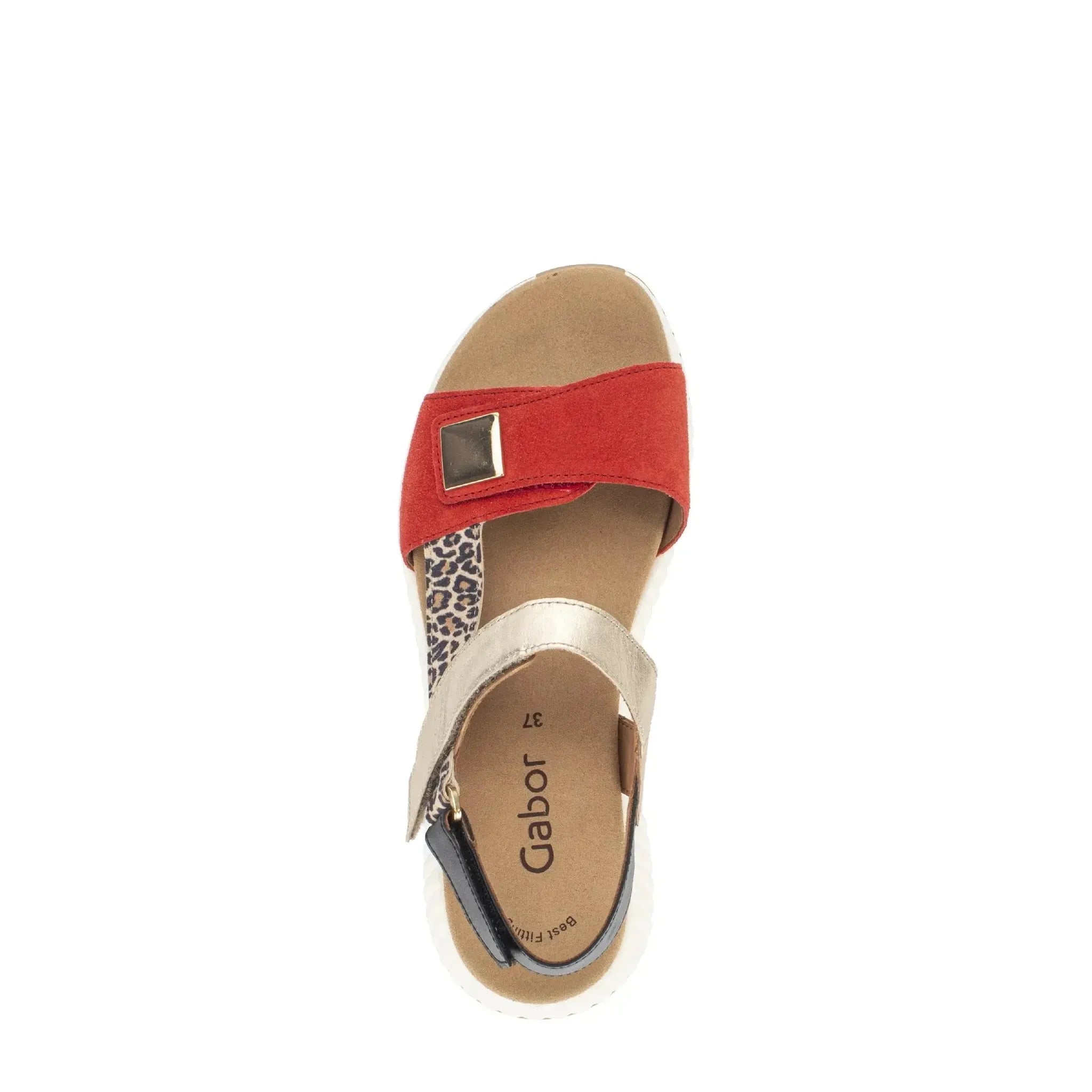 Gabor 84.582.15 women's multi-suede touch fastening sandals with leopard print accents and metallic detailing.