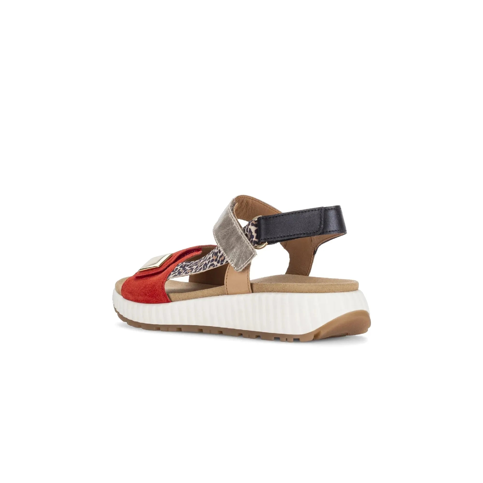 Gabor 84.582.15 women's multi suede touch fastening sandal with animal print, cushioned sole, and platform heel.
