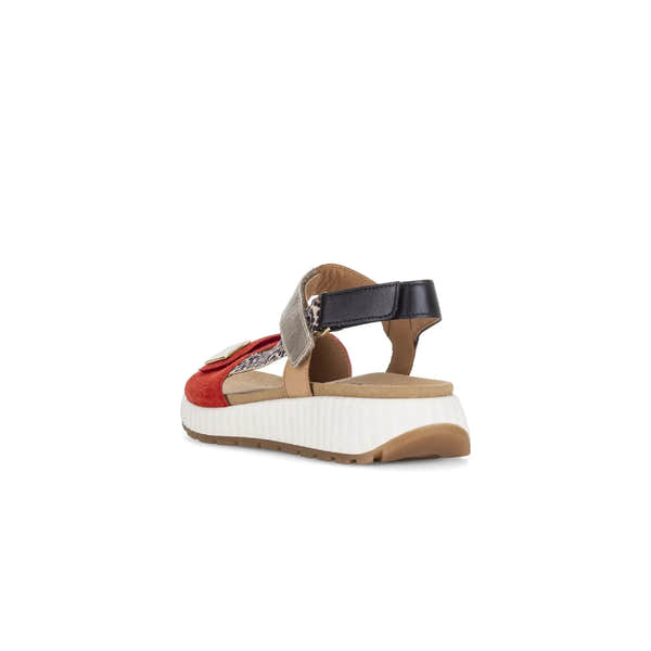 Gabor 84.582.15 women's multi suede touch fastening sandals with ankle strap and chunky white sole.