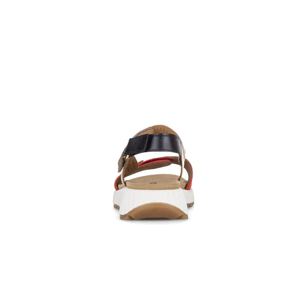 Gabor 84.582.15 women's multi suede touch fastening sandals with sport-inspired chunky sole, beige, black, and red accents.