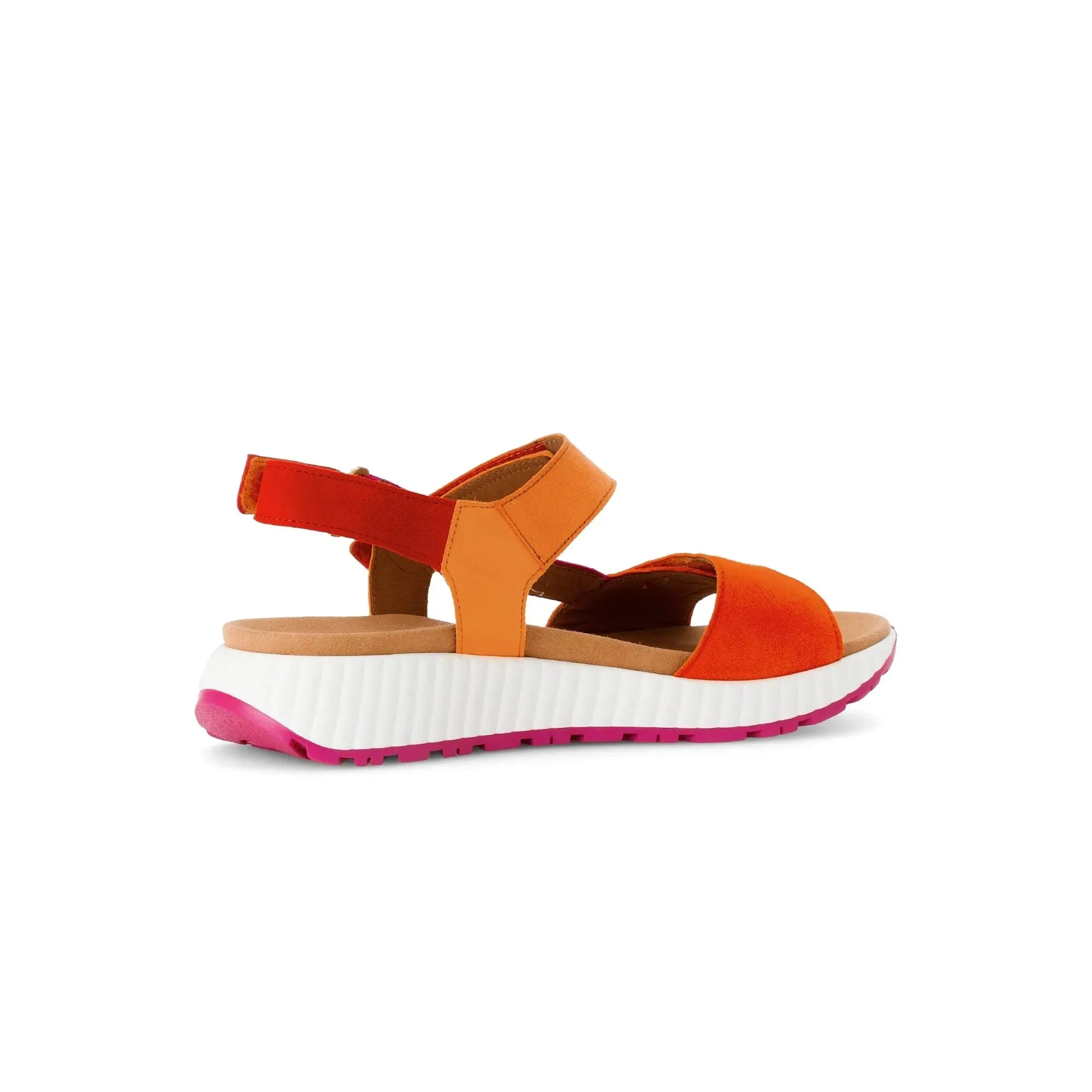 Gabor women's Pumpkin Multi Leather Touch Fastening Sandals with cushioned sole and colorful straps.