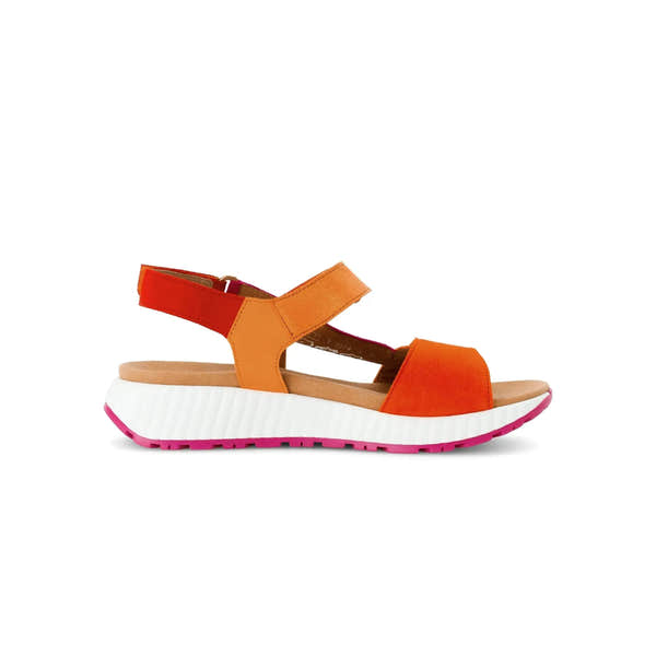 Gabor women's Pumpkin multi leather touch fastening sandals with white and pink sole traction.