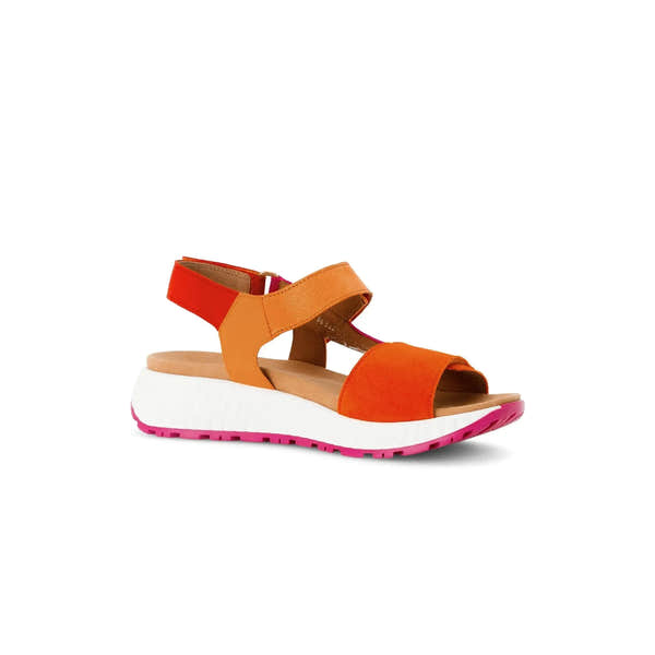 Gabor women's Pumpkin Multi Leather Touch Fastening Sandals with white and pink sole, designed for comfort and style.