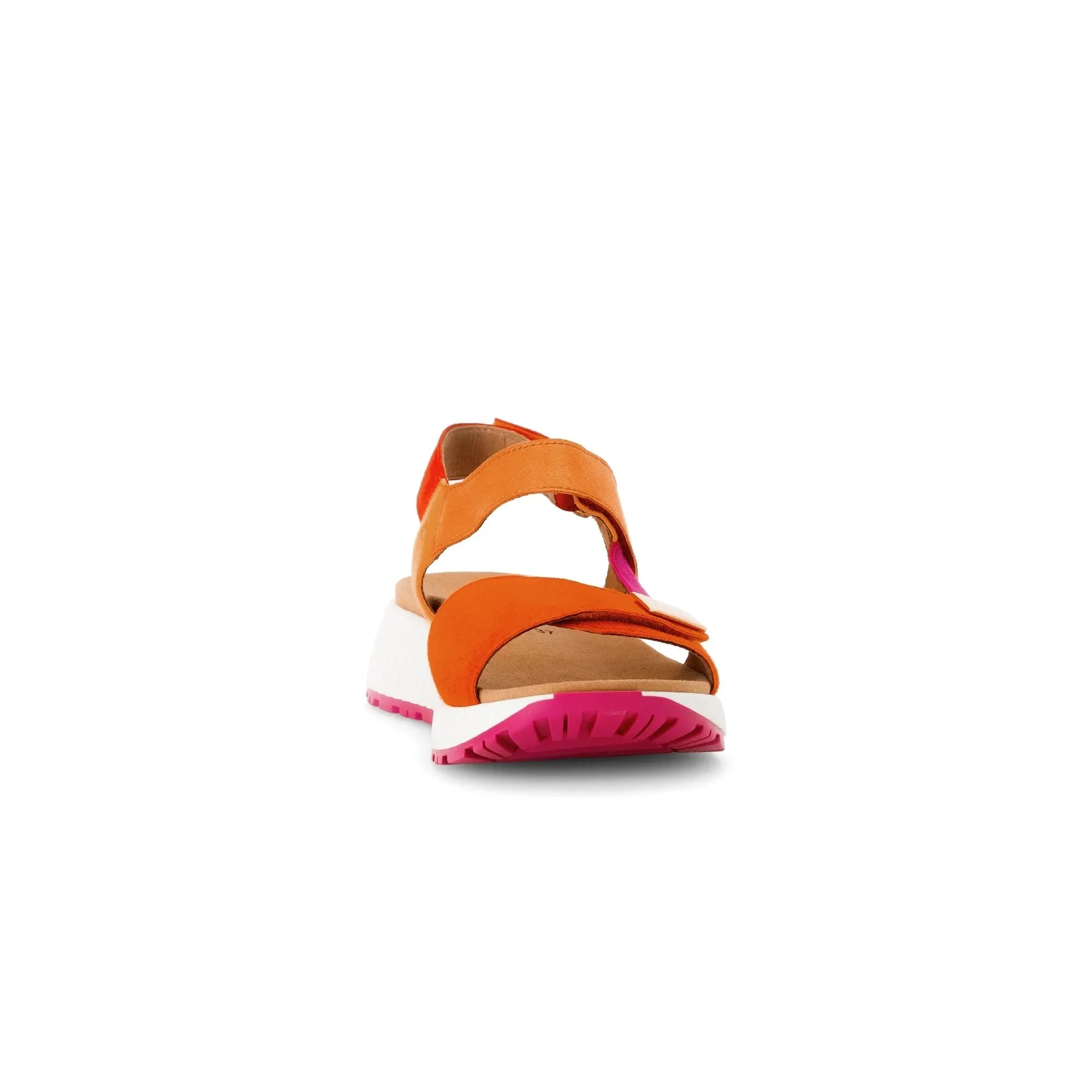 Gabor Ladies Pumpkin Multi Leather Sandals with touch fastening, white and pink sole, stylish and comfortable.